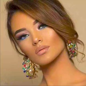 Multicolored rhinestone flower hoop earrings